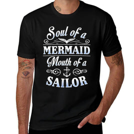 Womens Soul of A Mermaid Mouth of A Sailor Funny  Oversized Silhouette T-Shirt