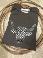 Checkered Bull Skull Western Graphic