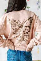 Embroidered/Printed PIGMENT Crewneck (pf&b) - Floral Butterfly / Growth Takes Time