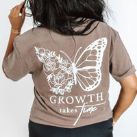Embroidered/Printed Comfort Colors Tee (pf&b) - Floral Butterfly / Growth Takes Time