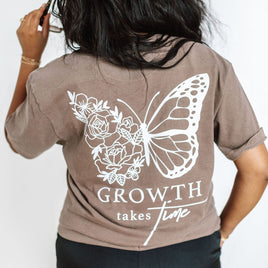 Embroidered/Printed Comfort Colors Tee (pf&b) - Floral Butterfly / Growth Takes Time