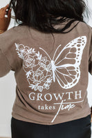 Embroidered/Printed Comfort Colors Tee (pf&b) - Floral Butterfly / Growth Takes Time