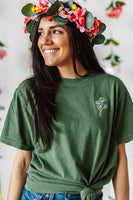 Embroidered Pocket Flowers on Front w/ Printed Still Growing on Back - Comfort Colors Tee