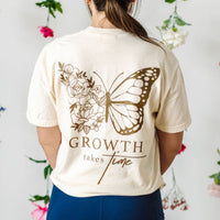 Embroidered/Printed Comfort Colors Tee (pf&b) - Floral Butterfly / Growth Takes Time