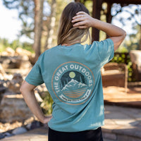 Embroidered Pine Trees (on front) / Printed The Great Outdoors (on back) - Light Green Pocket Tee