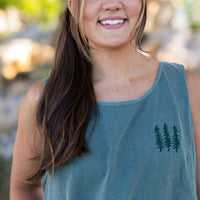 Embroidered Pine Trees (on front) / Printed The Great Outdoors (on back) - Spruce Comfort Colors TANK