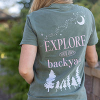 Embroidered Local (center) / Printed Explore Your Own Backyard (on back) Hemp Comfort Colors Tee