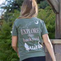 Embroidered Local (center) / Printed Explore Your Own Backyard (on back) Hemp Comfort Colors Tee