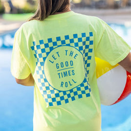 Sweet Summertime (on front) / Let the Good Times Roll (on back) - Neon Lemon Comfort Colors Tee