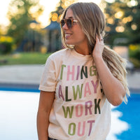 Things Always Work Out (on front) w/ hearts & stars (bd) Ivory Comfort Colors Tee