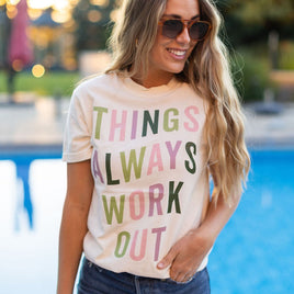 Things Always Work Out (on front) w/ hearts & stars (bd) Ivory Comfort Colors Tee