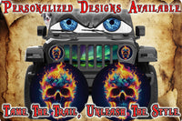 Fire skull on fire headlight decal 106