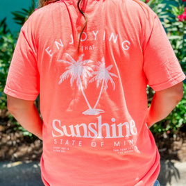 Sunshine State of Mind (center) / Enjoying That with Palm Trees (on back) - Neon Cantaloupe Comfort Colors Tee