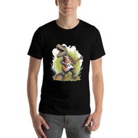 Funny T Rex Dinosaurs with Cool Electric Guitar  Moisture-wicking T-Shirt
