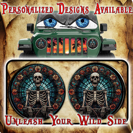 Skeleton jeep wave-stained glass round headlight decals 15