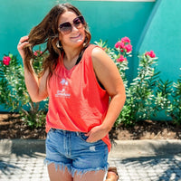 Sunshine State of Mind (center) / Enjoying That with Palm Trees (on back) - Papaya Comfort Colors TANK