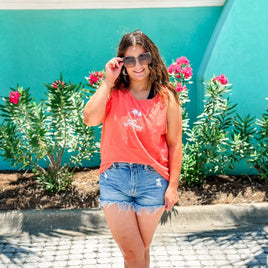 Sunshine State of Mind (center) / Enjoying That with Palm Trees (on back) - Papaya Comfort Colors TANK