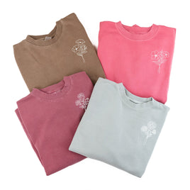 Embroidered PIGMENT Crewneck - 1 Birth Flower w/ White Thread (pocket)