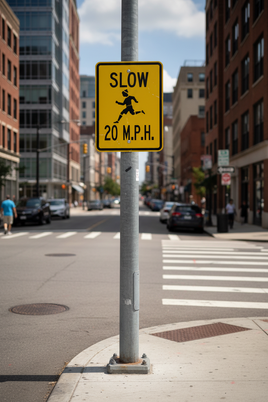 Slow 20 MPH Sign with Child Running Symbol