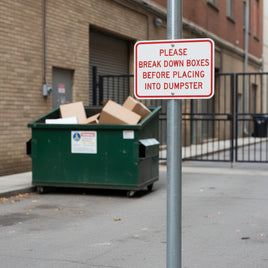 Please Break Down Boxes Before Placing in Dumpster Sign