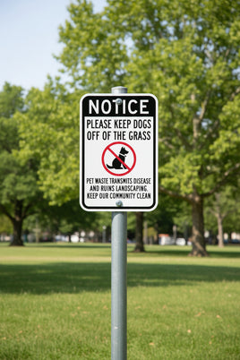 Notice Please Keep Dogs Off Grass Sign