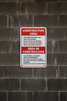 Bilingual Construction Area Rules Sign