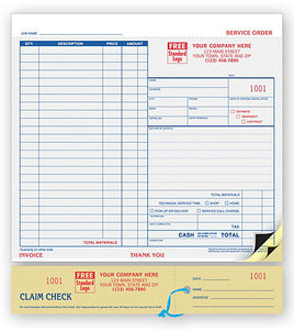 Service Orders, Carbon, Claim Check, Large Format
 Size: 8 1/2 x 9 1/4"