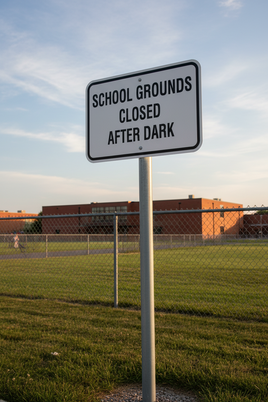 School Grounds Closed After Dark Sign
