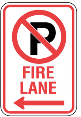 No Parking Fire Lane Left Symbol   Sign - 12x18