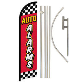 Auto Alarms (Red Checkered) Windless Banner Flag & Pole Kit