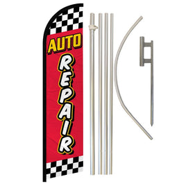 Auto Repair (Red Checkered) Windless Banner Flag & Pole Kit