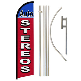 Auto Stereos (Red & Blue) Windless Banner Flag & Pole Kit