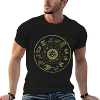 Vintage Astrology Zodiac Wheel Star Sign  Rolled Sleeves T-Shirt