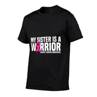 My Sister Is A Warrior Pink Ribbon Breast Cancer Awareness  Rolled Sleeves T-Shirt