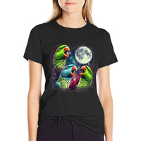 Three Indian Ringneck Parrots Howling at Moon Funny Meme  Oversized Silhouette T-Shirt