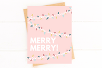 Merry Merry Christmas Lights Pink Holiday Card
