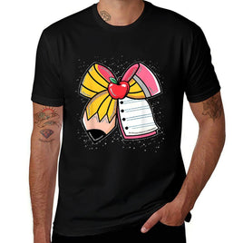 Student Teacher Coquette Bow Pencil Back To School First Day  Rolled Sleeves T-Shirt
