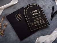 Wedding Invitation with Black Envelope and Gold Foil | Arch Shape Invite