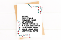 Large Socks and Jolly Stranger Funny Christmas Card
