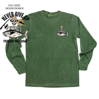 Fishing Skelly - Never Give Up (pf&b) - Long Sleeve Comfort Colors Tee