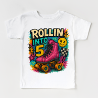 Rollin Into 5 Roller Skating Birthday Shirt - 5th Birthday Tee