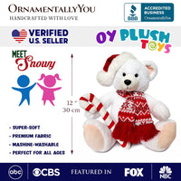 Snowy the Polar Bear Plushie, Cute Kids’ 12" Christmas Stuffed Toy, Santa Hat and Candy Cane