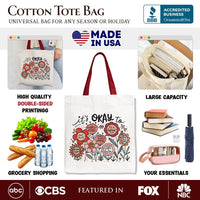 It's Okay Floral Affirmation Canvas Tote Bag, Boho Motivational Gift for Kind and Inspirational Women