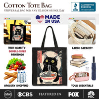 Kawaii Anime Cat Eating Ramen Canvas Tote Bag, Noodle Japanese Art Style Gift Bag