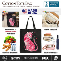 Pink Leopard Valentine Canvas Tote Bag, Cute Hearts Reusable Urban Bag