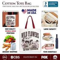 Wild Flowers and Wild Horses Canvas Tote Bag, Retro Western Gift for Free-Spirited Women