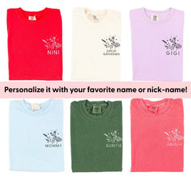 Custom Name - Bouquet (pocket) - (PERSONALIZE IT!) - Comfort Colors Tee