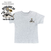 Fishing Skelly - Never Give Up (pf&b) - Child Tee