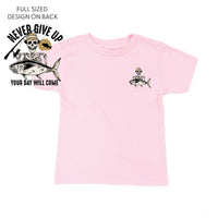 Fishing Skelly - Never Give Up (pf&b) - Child Tee