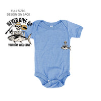 Fishing Skelly - Never Give Up (pf&b) - Child Tee
